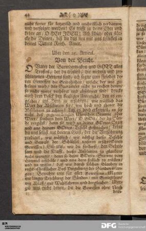 Uber den 25. Articul. Von der Beicht.