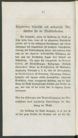 Allgemeine diätetische und medizinische Vorschriften für die Musiktreibenden