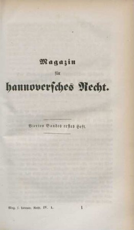 Vierten Bandes erstes Heft
