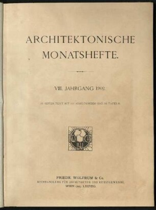 1902: Architektonische Monatshefte, VIII. Band