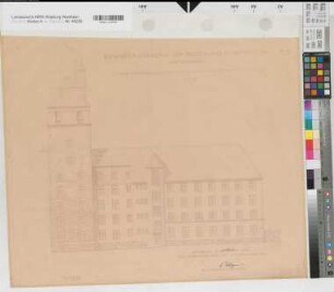 Arnsberg, Regierungshauptgebäude, Hinteransicht, Erweiterungsbauzeichnung