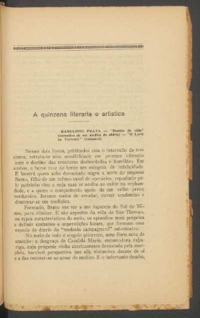 A quinzena literária e artística