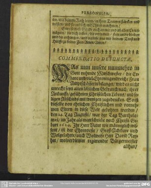 Lebenslauf : Personalia, Commendatio Defunctae