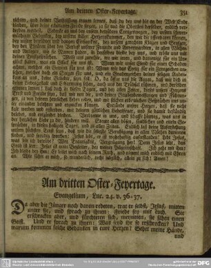 Am dritten Oster-Feyertage. Evangelium, Luc. 24. v. 36-37