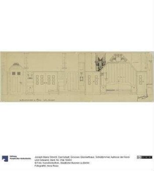 Darmstadt, Grosses Glückerthaus, Schlafzimmer, Aufrisse der Nord- und Ostwand
