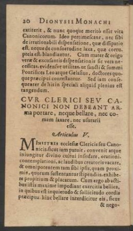 Cur Clerici Seu Canonici No Debeant Arma portare, ...