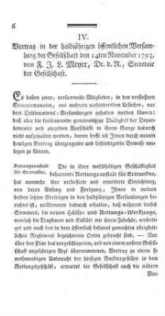 IV. Vortrag in der halbjährigen öffentlichen Versamlung der Gesellschaft den 14ten November 1793.