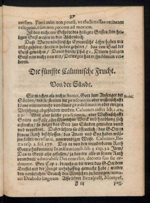 Die fünffte Calvinische Frucht. Von der Sünde.