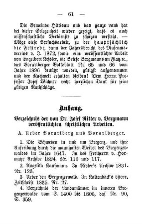 Anhang. Verzeichnis der von Dr. Josef Ritter v. Bergmann veröffentlichten schriftlichen Arbeiten.