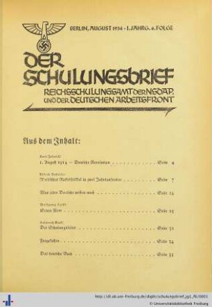 I. Jahrgang, Folge 6: Der Schulungsbrief