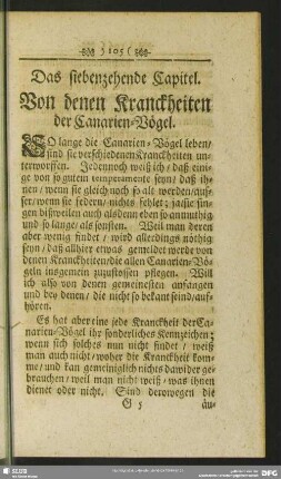 Das siebenzehende Capitel. Von den Kranckheiten der Canarien-Vögel