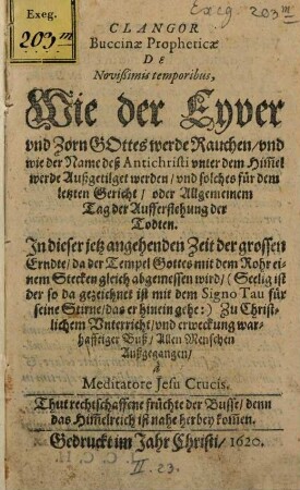Clangor buccinae propheticae de novissimis temporibus ...