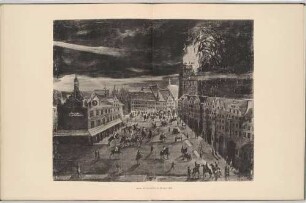 Brand der Kreuzkirche am 29. April 1669 auf dem Altmarkt, aus dem 1. Teil der Dresdner Bilderchronik, Lichtdruck nach Ölgemälde