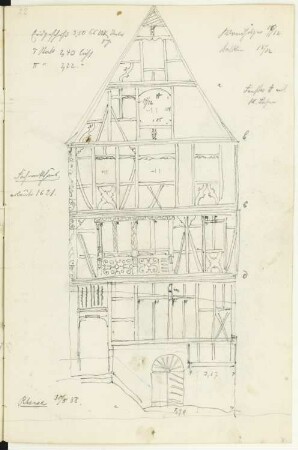 Holzgiebel eines Fachwerkhauses, Rhens: Ansicht (aus: Skizzen- und Fotoalbum 1)