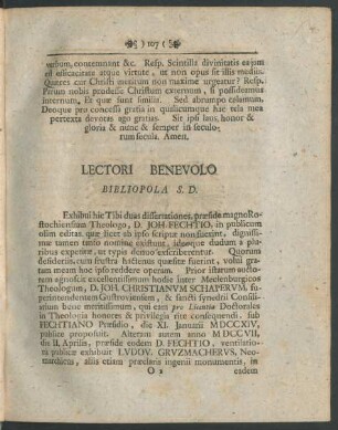 Lectori Benevolo Bibliopola S. D.