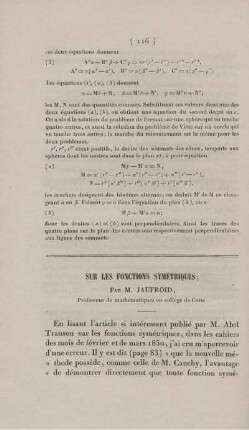 Sur les fonctions sysmétriques.