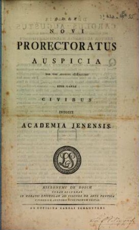 Novi prorectoratus auspicia ... rite capta civibus indicit Academia Ienensis. 1812