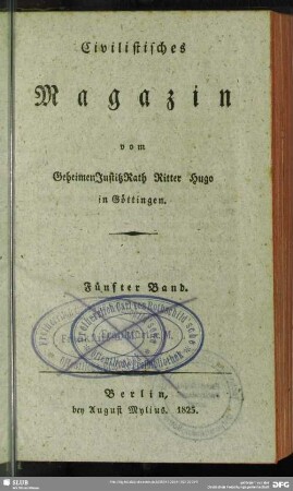 5.1814/25(1825): Civilistisches Magazin