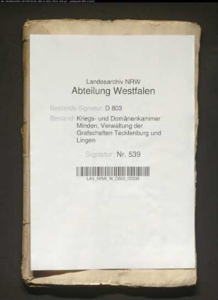 Die von dem Akziseinspektor von Francken für die Akziseeinnahme zu Lengerich bestellte Kaution