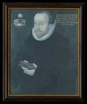 (Foto ? eines) Bildes von Andreas Osiander [der Jüngere] (1562-1617), 1605 im Alter von 43, evangelischer Theologe, württembergischer Hofprediger, 24 cm hoch x 20 cm breit, im Glasrahmen