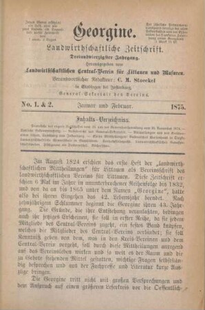 No. 1. & 2. Januar und Februar. 1875.