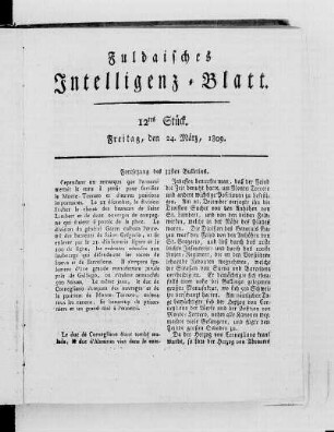 12tes Stück, Ausgabe vom 24. März. 1809