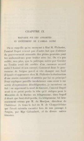Chapitre IX. Mauvaise foi Annamites et entêtement de l'Amiral Dupré
