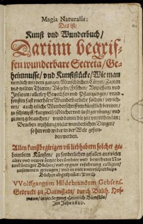 1: Magia naturalis: Das ist/ Kunst und Wunderbuch. 1