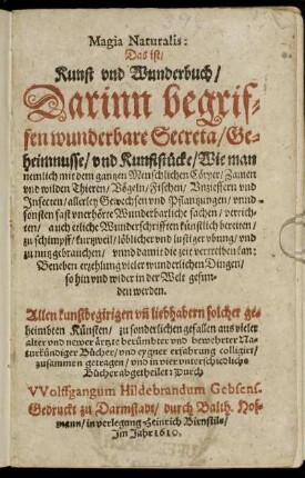 1: Magia naturalis: Das ist/ Kunst und Wunderbuch. 1