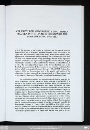 VIII. Privilege And Property In Ottoman Maçuka In The Opening Decades Of The Tourkokratia: 1461-1553