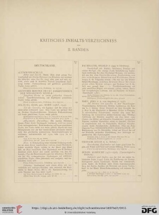 Kritisches Inhalts-Verzeichniss des II. Bandes