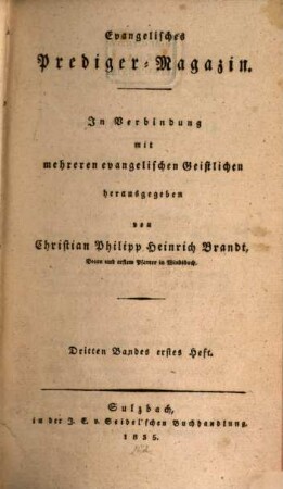 Evangelisches Prediger-Magazin. 3,1. 1835
