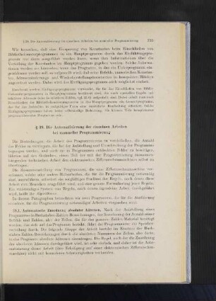 § 39. Die Automatisierung der einzelnen Arbeiten bei manueller Programmierung