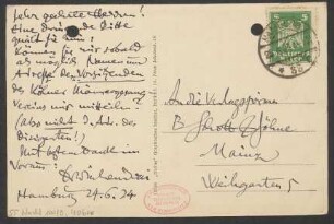 Brief an B. Schott's Söhne : 24.06.1924