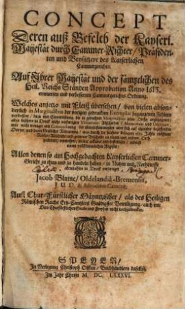Concept der ... 1613 ... verbesserten Cammergerichts-Ordnung