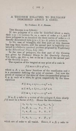 A Theorem relating to polygons described about a conic.