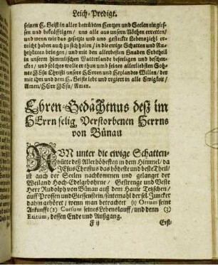 Ehren-Gedächtnus desz im Herrn selig Verstorbenen Herrns von Bünau