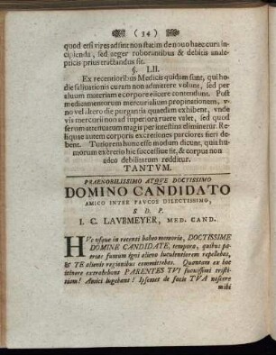 Praenobilissimo Atque Doctissimo Domino Candidato Amico Inter Paucos Dilectissimo, S. D. P. J. C. Laubmeyer, Med. Cand.
