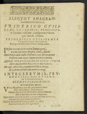 Aliquot Anagrammatismorum fasciculi.