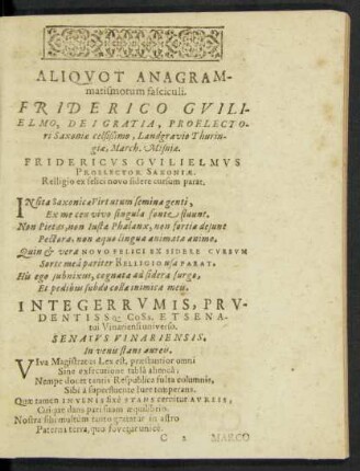 Aliquot Anagrammatismorum fasciculi.
