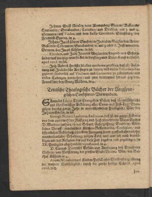 Teutsche Theologische Bücher der Augspurgischen Confeßions-Verwandten.