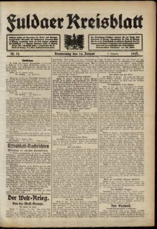 Ausgabe vom Donnerstag, den 14. Januar 1915.