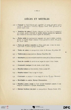 Sièges et meubles (Nr. 122-142)