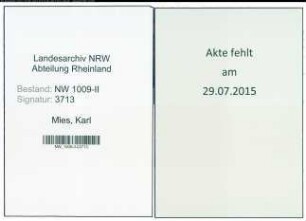 Entnazifizierung Karl Mies , geb. 18.09.1883 (Verw.Angestellter)