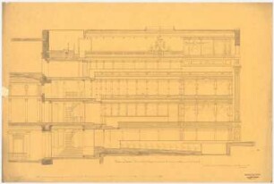 Theater, Breslau Wiederaufbau: Längsschnitt durch Zuschauerraum, Foyer, Vestibül, Maßstabsleiste, (kleine Varianten gegen Inv.Nr. 6179)