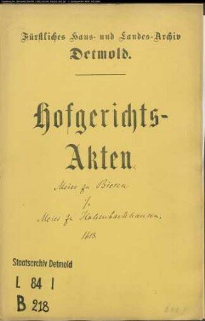 Biesen, Dietrich, Meier zu gegen Georg Meier zu Hohenbarkhausen - Schuldforderung