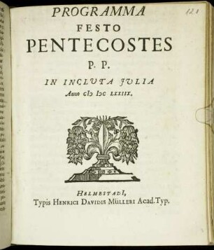 Programma Festo Pentecostes : P.P. In Inclyta Iulia Anno M DC LXXIIX