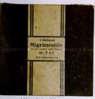 Schachtel mit Inhalt "1 Dutzend Migränestifte"