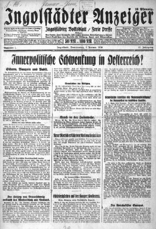 Ingolstädter Anzeiger : Ingolstädter Volksblatt ; Freie Presse. 12, 1. 1930