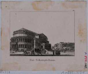 Der erste Bau der Semperoper (1841 erbaut, 1869 abgebrannt) auf dem Theaterplatz in Dresden, Blick nach Nordwesten